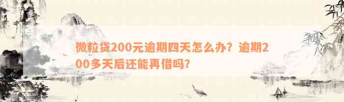 微粒贷200元逾期四天怎么办？逾期200多天后还能再借吗？