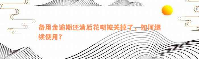 备用金逾期还清后花呗被关掉了，如何继续使用？