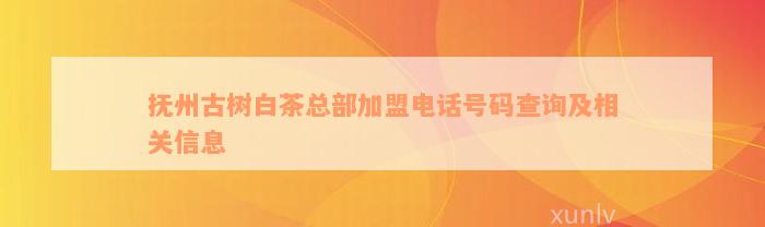 抚州古树白茶总部加盟电话号码查询及相关信息