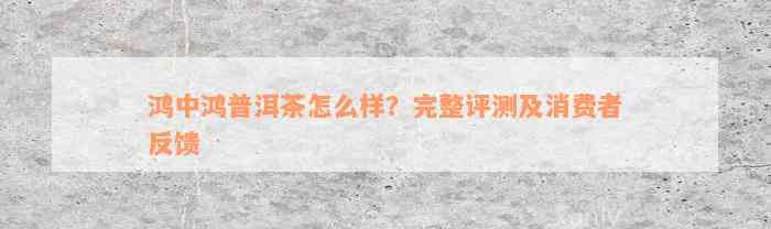 鸿中鸿普洱茶怎么样？完整评测及消费者反馈