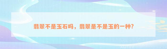 翡翠不是玉石吗，翡翠是不是玉的一种?