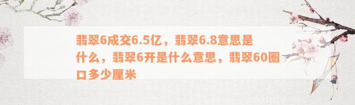 翡翠6成交6.5亿，翡翠6.8意思是什么，翡翠6开是什么意思，翡翠60圈口多少厘米