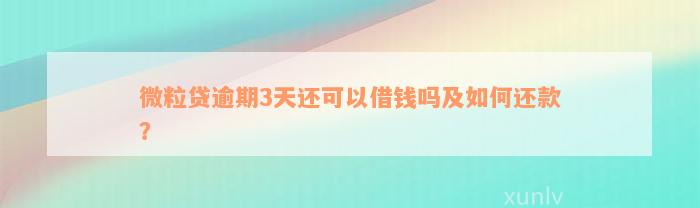 微粒贷逾期3天还可以借钱吗及如何还款？