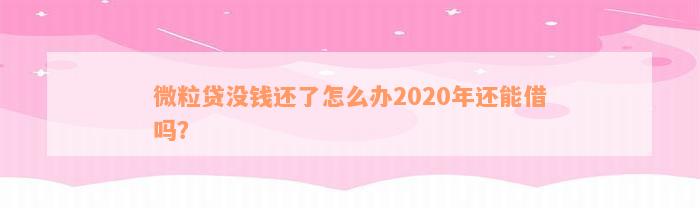 微粒贷没钱还了怎么办2020年还能借吗？