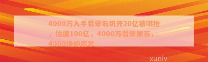 4000万入手翡翠石切开20亿被哄抢，估值100亿，4000万翡翠原石，4000块的翡翠