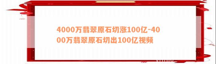 4000万翡翠原石切涨100亿-4000万翡翠原石切出100亿视频