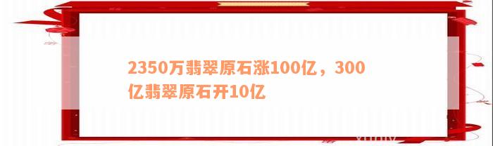 2350万翡翠原石涨100亿，300亿翡翠原石开10亿