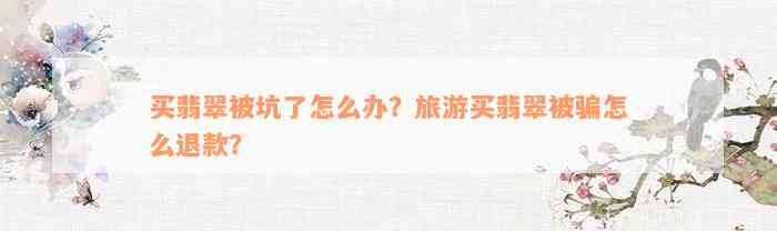 买翡翠被坑了怎么办？旅游买翡翠被骗怎么退款？