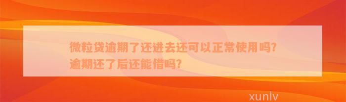 微粒贷逾期了还进去还可以正常使用吗？逾期还了后还能借吗？