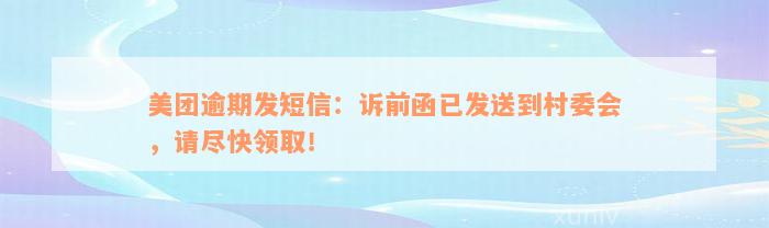 美团逾期发短信：诉前函已发送到村委会，请尽快领取！