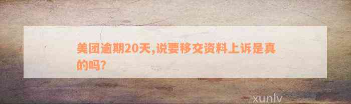 美团逾期20天,说要移交资料上诉是真的吗？