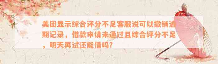 美团显示综合评分不足客服说可以撤销逾期记录，借款申请未通过且综合评分不足，明天再试还能借吗？