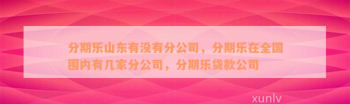 分期乐山东有没有分公司，分期乐在全国围内有几家分公司，分期乐贷款公司