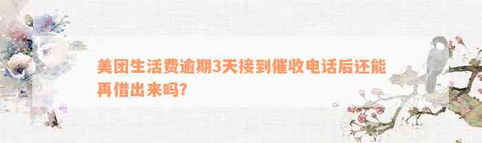 美团生活费逾期3天接到催收电话后还能再借出来吗？