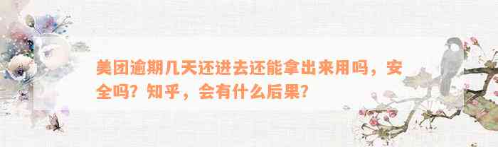 美团逾期几天还进去还能拿出来用吗，安全吗？知乎，会有什么后果？