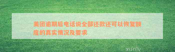 美团逾期后电话说全部还款还可以恢复额度的真实情况及要求