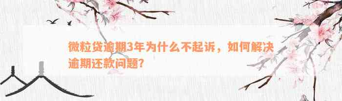 微粒贷逾期3年为什么不起诉，如何解决逾期还款问题？