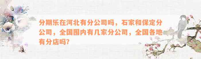 分期乐在河北有分公司吗，石家和保定分公司，全国围内有几家分公司，全国各地有分店吗？