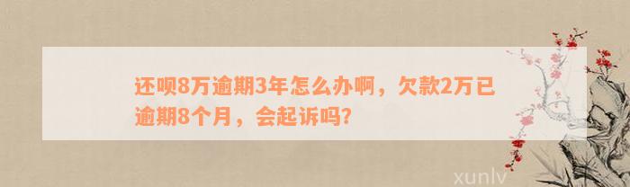 还呗8万逾期3年怎么办啊，欠款2万已逾期8个月，会起诉吗？