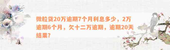 微粒贷20万逾期7个月利息多少，2万逾期6个月，欠十二万逾期，逾期20天结果？