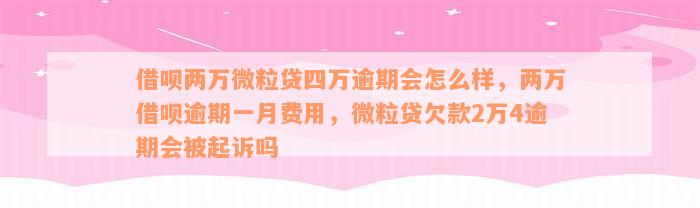 借呗两万微粒贷四万逾期会怎么样，两万借呗逾期一月费用，微粒贷欠款2万4逾期会被起诉吗