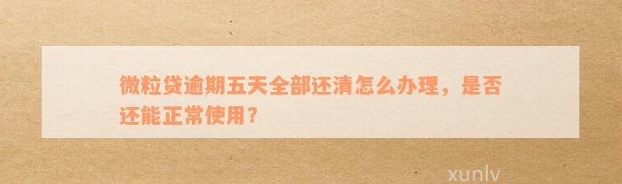 微粒贷逾期五天全部还清怎么办理，是否还能正常使用？