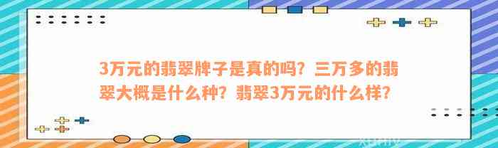 3万元的翡翠牌子是真的吗？三万多的翡翠大概是什么种？翡翠3万元的什么样？