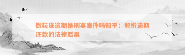 微粒贷逾期是刑事案件吗知乎：解析逾期还款的法律后果