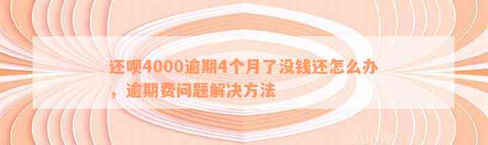 还呗4000逾期4个月了没钱还怎么办，逾期费问题解决方法