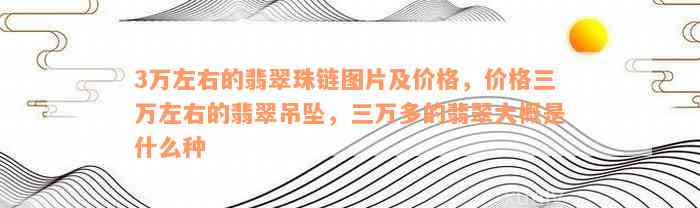 3万左右的翡翠珠链图片及价格，价格三万左右的翡翠吊坠，三万多的翡翠大概是什么种