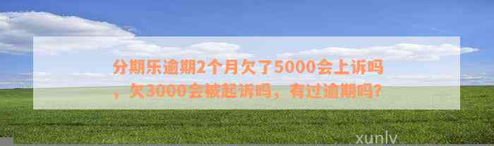 分期乐逾期2个月欠了5000会上诉吗，欠3000会被起诉吗，有过逾期吗？