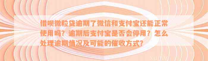 借呗微粒贷逾期了微信和支付宝还能正常使用吗？逾期后支付宝是否会停用？怎么处理逾期情况及可能的催收方式？