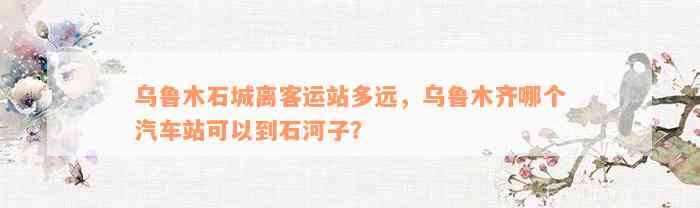 乌鲁木石城离客运站多远，乌鲁木齐哪个汽车站可以到石河子？