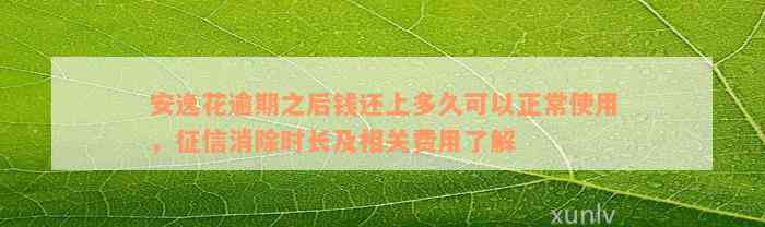 安逸花逾期之后钱还上多久可以正常使用，征信消除时长及相关费用了解