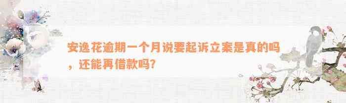 安逸花逾期一个月说要起诉立案是真的吗，还能再借款吗？