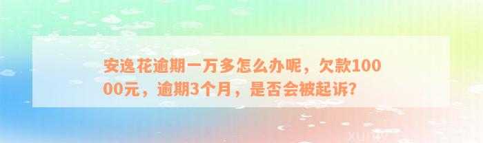 安逸花逾期一万多怎么办呢，欠款10000元，逾期3个月，是否会被起诉？