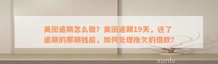 美团逾期怎么做？美团逾期19天，还了逾期的那期钱后，如何处理拖欠的借款？