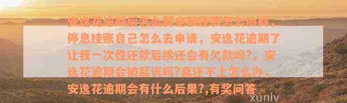 安逸花逾期后怎么要全额还款怎么协商，停息挂账自己怎么去申请，安逸花逾期了让我一次性还款后续还会有欠款吗?，安逸花逾期会被起诉吗?真还不上怎么办，安逸花逾期会有什么后果?,有奖问答