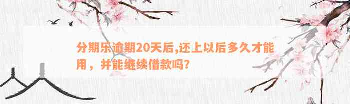 分期乐逾期20天后,还上以后多久才能用，并能继续借款吗？