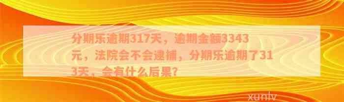 分期乐逾期317天，逾期金额3343元，法院会不会逮捕，分期乐逾期了313天，会有什么后果？