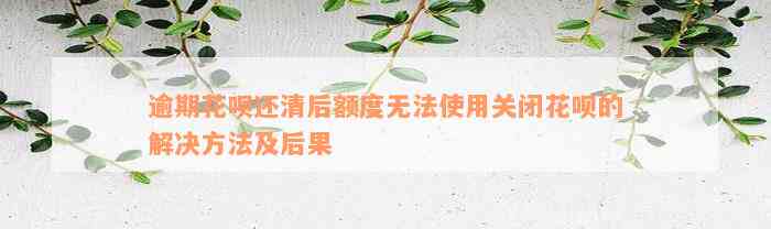 逾期花呗还清后额度无法使用关闭花呗的解决方法及后果