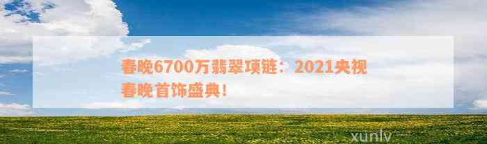 春晚6700万翡翠项链：2021央视春晚首饰盛典！