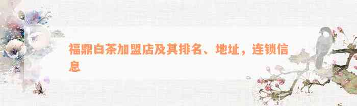 福鼎白茶加盟店及其排名、地址，连锁信息