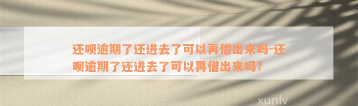 还款逾期了还进去了可以再借出来吗-还款逾期了还进去了可以再借出来吗?