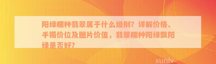 阳绿糯种翡翠属于什么级别？详解价格、手镯价位及图片价值，翡翠糯种阳绿飘阳绿是否好？