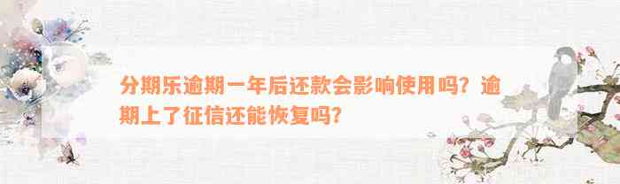 分期乐逾期一年后还款会影响使用吗？逾期上了征信还能恢复吗？