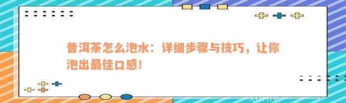 普洱茶怎么泡水：详细步骤与技巧，让你泡出最佳口感！