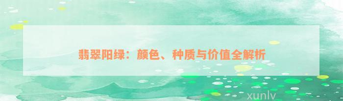 翡翠阳绿：颜色、种质与价值全解析