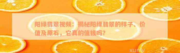 阳绿翡翠视频：揭秘阳绿翡翠的样子、价值及原石，它真的值钱吗？