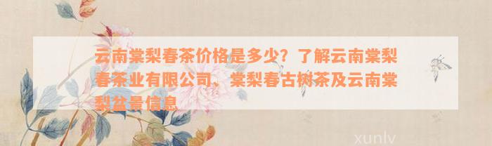 云南棠梨春茶价格是多少？了解云南棠梨春茶业有限公司、棠梨春古树茶及云南棠梨盆景信息